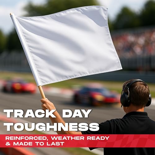 PromoPatriot Official Auto Racing Flag Set, 7 Piece 24x30 Inch Single-Sided Heavy-Duty Nylon Race Flags on 30″ Wooden Poles, Track Marshal Signal Set for Motorsports, Kart Racing & Race Decorations.
