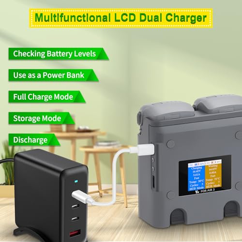 Multifunction LCD Dual Chargerfor DJI Air 3S 3 Battery