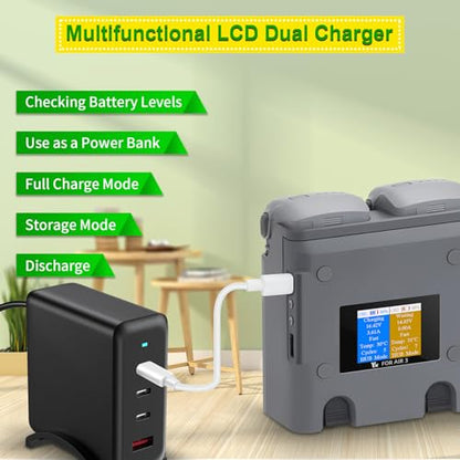 Multifunction LCD Dual Chargerfor DJI Air 3S 3 Battery
