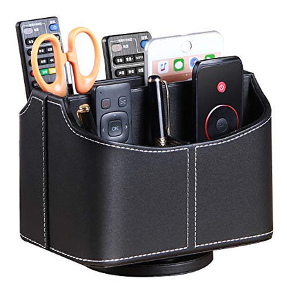 PU Leather 360° Rotatable Remote Control Holder,Nightstand TV Remote Caddy - color: A Black