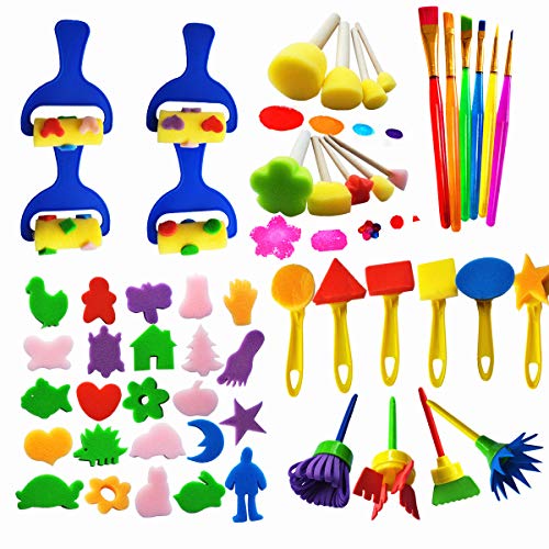 53 Pcs Paint Sponge Brush Sets, Kids Art Tool Kits, DIY Crafts Drawing Tools,Round Sponges,Color Randomly