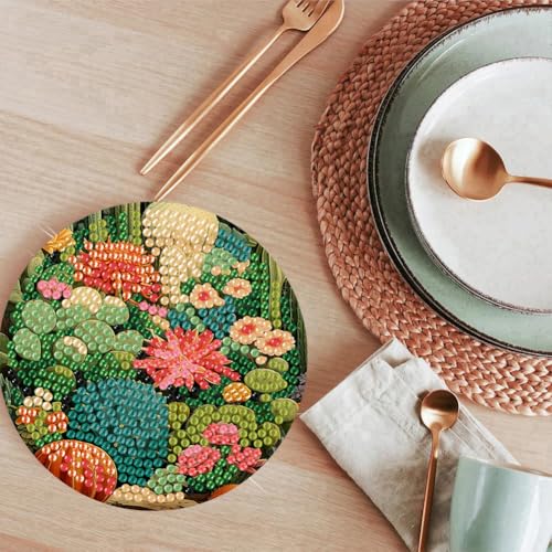 ijbnhd 8 Pcs Cactus Diamond Art Coasters Kit Diamond Painting Coasters - color: Cactus
