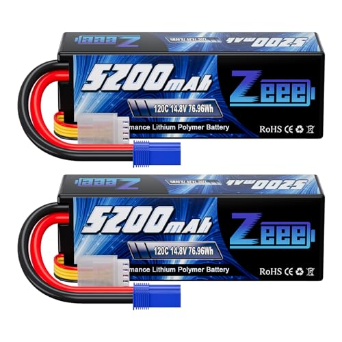Zeee 4S 5200mAh Lipo Battery 14.8V 120C RC Battery Hard Case with EC5 Plug for RC Car 1/10 Scale Racing Truck Crawler Monster RC Car Boat(2 Pack)