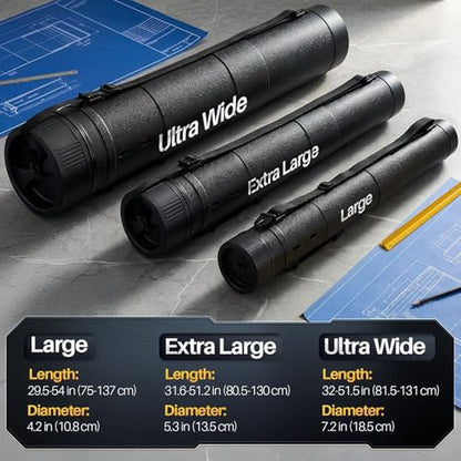 Flexzion Extra Large & Wide Poster Tube with Strap, Telescoping 30-54 in - size: Extra Large & Wide