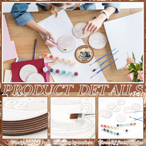 Reallnaive 8 Pcs Coffee Paint by Numbers Kit for Adults Wooden Coaster - style: Coffee