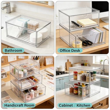 Prsildan Acrylic Makeup Organizer, 2 Pack Stackable Clear Storage Drawers for Baby Bottles Desk Organizers with 2 Drawers for Countertop Vanity Nursery Modular System for Cosmetics Jewelry - size: Stackable-2 Drawers