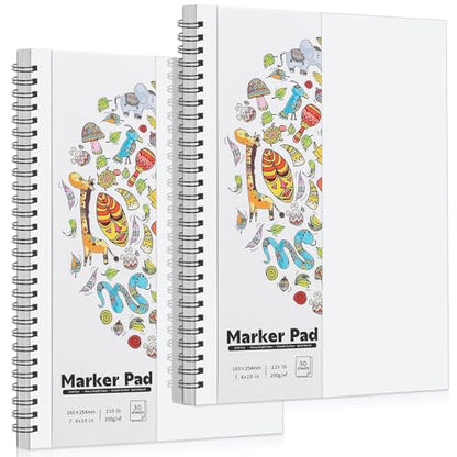 2 Pack Marker Paper Pad 7.6 × 10 in, Double-Sided, 200gsm Spiral - size: 7.6×10 Inch (2 pack)