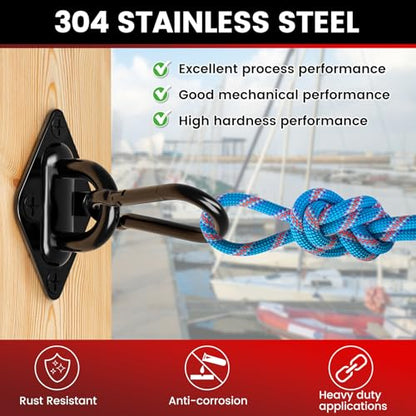 sprookber 304 Stainless Steel Pad Eye Snap Hook, M5 Ceiling Hook 500Lb,8Pcs - size: 2 Inch, style: Black Rhombus