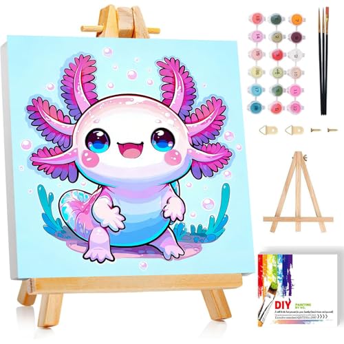 Gemozaic Axolotl Paint by Numbers Kit for Kids with Frame & Easel, 8x8 in - color: BKH2333