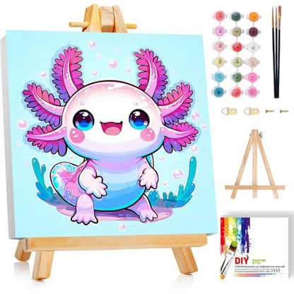 Gemozaic Axolotl Paint by Numbers Kit for Kids with Frame & Easel, 8x8 in - color: BKH2333