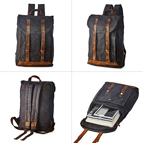 Heavy-Duty Waxed Canvas Rucksack Backpack - color: Gray, size: 400 x 340 x 190 mm - Standard