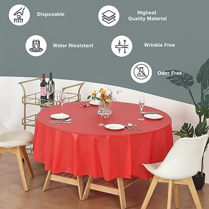 Evershine (12-Pack Heavy Duty Plastic Table Covers Tablecloth (Reusable) (Round 84", Red) - color: Red, size: 12 PACK Round 84"
