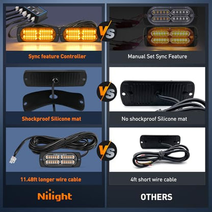 Nilight 4PCS LED Strobe Lights 12V 24V Sync Feature Amber - color: Amber w/Controller