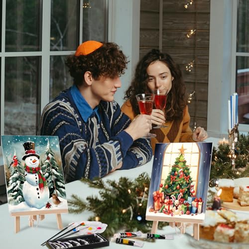 Cholemy 36 Pcs Paint and Sip Kit Gift for Adults 8''x10'',Christmas A - style: Christmas A