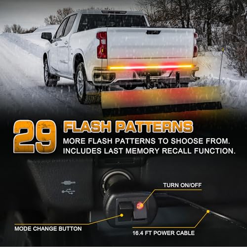 XRIDONSEN 60 inch Tailgate Strobe Lights Strip Amber Red Emergency Lights - color: Amber/Red