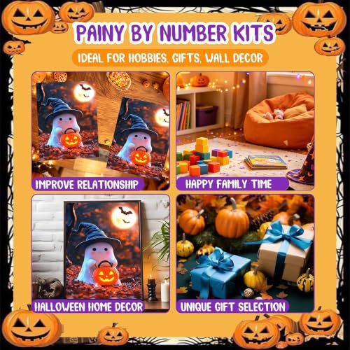 Spooky Paint by Numbers for Adults, Halloween Paint by Number on Canvas - color: MT23084