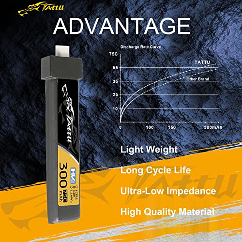 TATTU 300mAh 3.8V High Voltage 75C 1S1P Lipo Battery Pack with BT 2.0 Plug (5pcs)