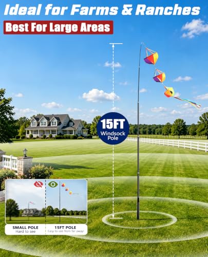 Telescoping Windsock Pole 15 FT with Ground Stake Kit - size: 15 feet- With Ground Stake