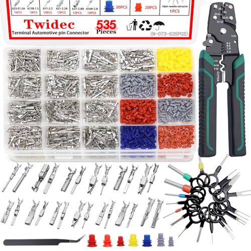 Twidec/535Pcs Car Electrical Wire Terminal Pins Connector Kit 1/1.5/1.8/2.2/2.8/3.5mm 26Type Male&Female Connectors Pin Terminal Auto Non-Insulated Plug Removal Crimp Pins With Wire Crimper Tool - color: 535PCS + 3-in-1 Crimper Tool