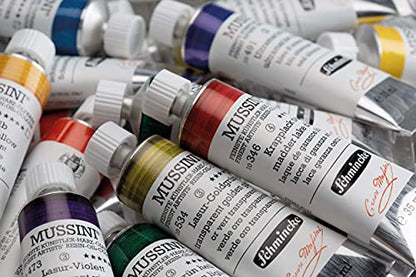 Schmincke - MUSSINI® finest resin oil colors Premium box oil painting, 36 x 35 ml set, 70 151 097, fine wood chest, 5 painting materials, painting knife, drawing charcoal, 3 daVinci brushes, etc. - size: 36 x 1.18 Fl Oz + accessories