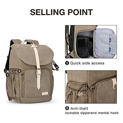 BAGSMART Camera Backpack DSLR Camera Bag Backpacks for Photographers - color: D-green[single Buckle]