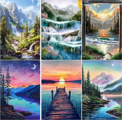 EWJRNSF 6 Pack 5D Mountain Landscape Diamond Painting Kits for Adults DIY - color: AA 6 Pack Landscape