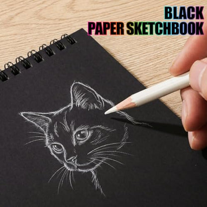 Black Paper Sketchbook 8 × 8 in, 30 Sheets, 160gsm Spiral Bound Drawing Pad - size: 8×8 Inch (1 pack)