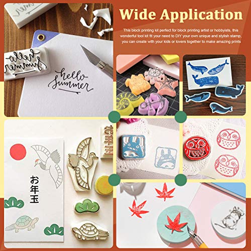 Keadic 41 Pieces Rubber Stamp Making Kit, Includes 2 Rubber Stamps Carving Blocks, 3 Carving Tools & Whetstone, Tracing Papers, Brayer Roller, Block Printing Tools for Stamp Carving and Printmaking