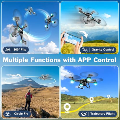 Drone with 1080P Camera, Remote Control Quadcopter with Gesture Selfie, Altitude Hold, One Key Start, 3D Flips, 2 Batteries, Black