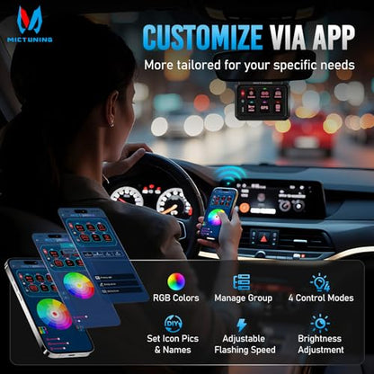 MICTUNING P1Y 6 Gang Switch Panel, Remote and APP Control, Up to 230FT - size: RGB 6 Gang(APP+Remote Control)
