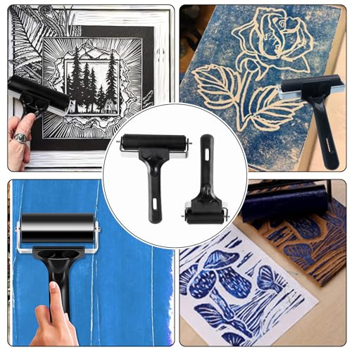 2-Pack Brayer Rollers for Crafting - 4-Inch & 2.2-Inch Rubber Rollers for Printmaking, Ink Rolling, Painting, Print Glue, and Stamping Tools