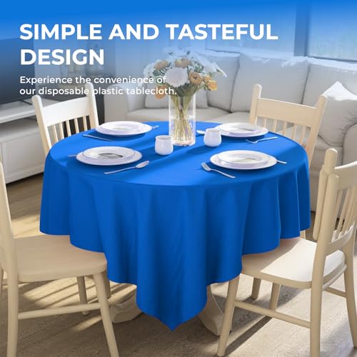 10 Pack Premium Disposable Plastic Tablecloth 84" Round Table Cover for Birthdays Weddings Christmas Anniversary Buffet Table (Blue) - color: Blue, size: 84" Round