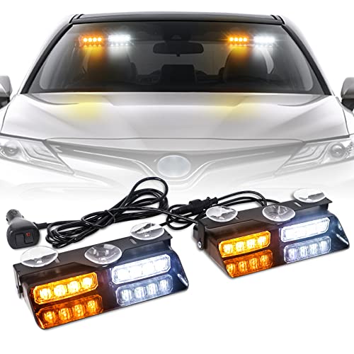 XRIDONSEN 2 in 1 Dash Strobe Lights Interior Windshield Warning Lights - color: Amber/White