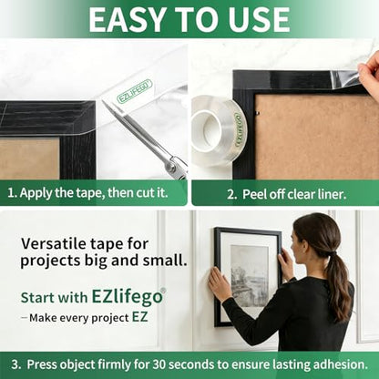 EZlifego Heavy Duty Invisible Bond Nano Double Sided Mounting Tape, 9.85FT - size: 9.85 Feet