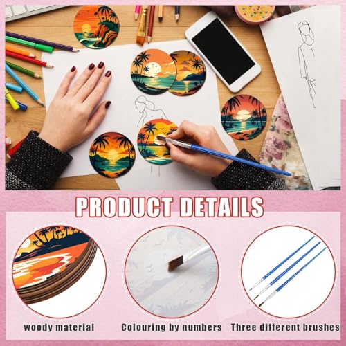 Reallnaive 8 Pcs Beach Paint by Numbers Kit for Adults Coastal Coasters - style: Beach