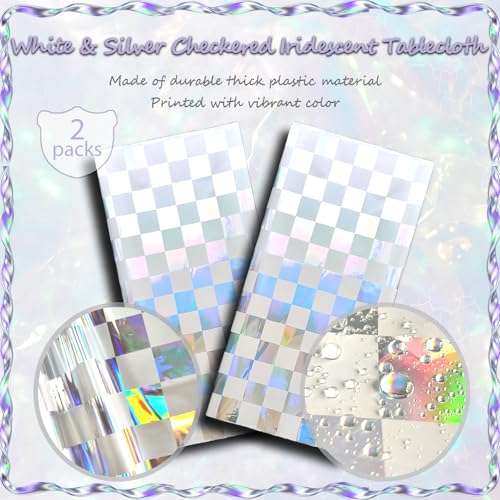 OQOQ White Checkered Iridescent Tablecloth 2 Packs, 54x108 Inches - color: White Checkered