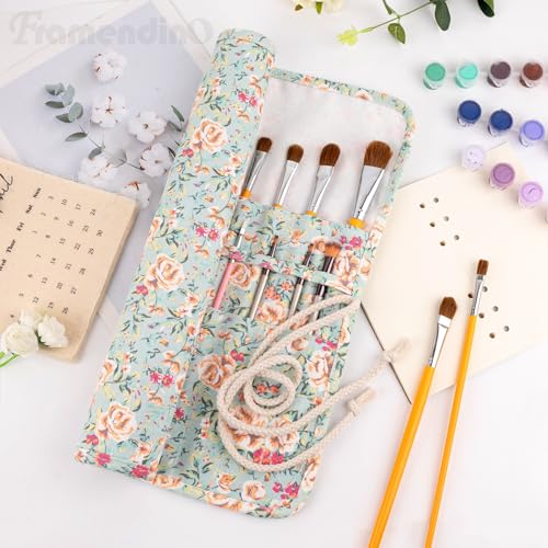 Framendino, 20 Slot Paint Brush Holder Canvas Storage Artist Organizer Roll-Up Case Bag