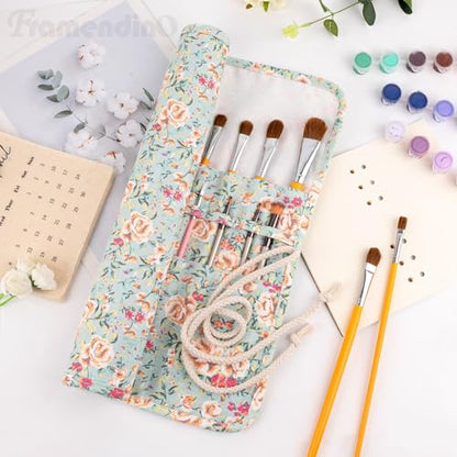 Framendino, 20 Slot Paint Brush Holder Canvas Storage Artist Organizer Roll-Up Case Bag