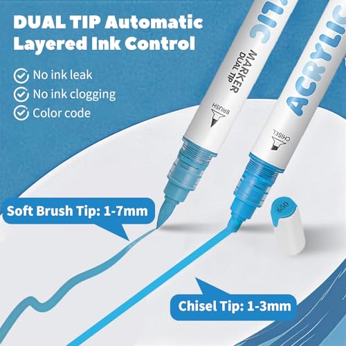 Blue Acrylic Paint Pens, Water Based 12 Colors Dual Tip - color: Blue Series