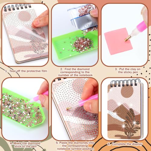 Fuyoooo 12 Pcs Boho Diamond Art Notebook Kits for Adults, 4.72 x 2.83 Inch - style: Boho