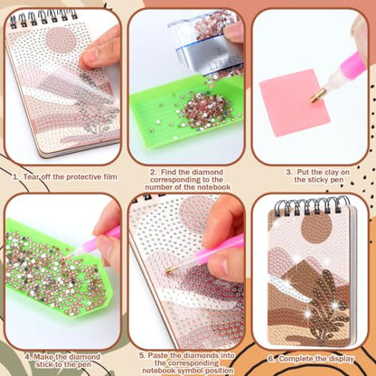 Fuyoooo 12 Pcs Boho Diamond Art Notebook Kits for Adults, 4.72 x 2.83 Inch - style: Boho
