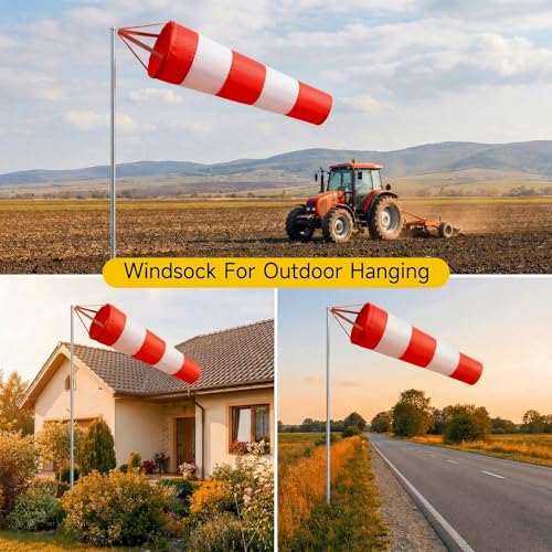 Wind Socks for Outside, 30 Inch Heavy Duty Windsock Waterproof Rip-Stop Hanging Windsocks Red White Wind Sock Direction Indicators with Reflective Belt for Flags Outdoors Airport Farm Park Yard