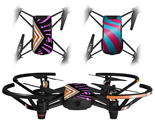 Skin Decal Wrap 2 Pack Compatible with DJI Ryze Tello Black Waves Orange Hot Pink Drone NOT Included