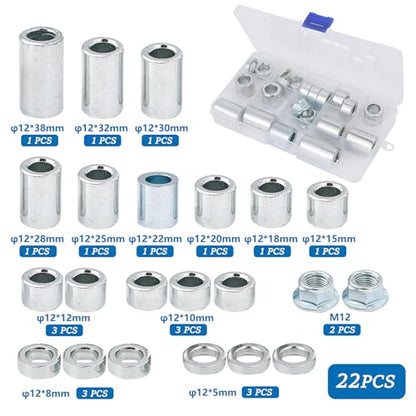 22 Pcs M12 Solid Steel Spacer Sleeve Bushings for 12 mm / 0.47 inch Axle
