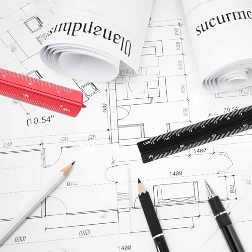 HARFINGTON 2 Pcs Architectural Scale Ruler, 7 Inch Standard Aluminum Alloy Architect Triangular Large Scale Laser-Etched Blueprint Drafting Ruler for Architects Engineers, Red - color: Red, size: 7 Inch