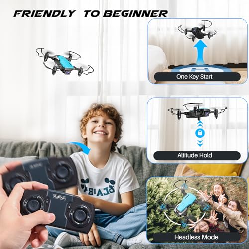 SIMREX Mini Drone with 720P Camera for Kids & Beginners - Foldable RC Quadcopter, Optical Flow Positioning, Altitude Hold, 3D Flip, 2 Batteries 20Min Flight, Safe & Easy Indoor Outdoor Flying Toy Gift (NEW BLUE) - color: Blue
