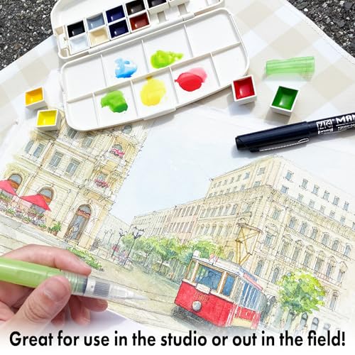Kuretake Gansai Tambi Portable Watercolor Paint Set, 14 Colors, Japan