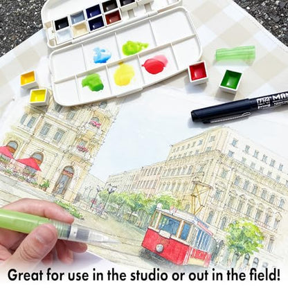 Kuretake Gansai Tambi Portable Watercolor Paint Set, 14 Colors, Japan