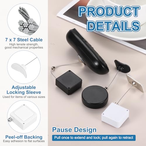 PATIKIL 3.3ft (1M) Retractable Remote Control Cable Tether 1.5N, 3PCS Lockable Remote Control Security Lanyard Lock Adjustable Locking Leash with Cap for TV Phone Tablets Showroom, White - color: White