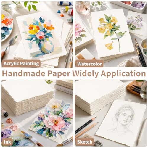 200 Sheets White Watercolor Paper 5x7 Inch Cotton Handmade Deckled Edge - color: White, size: 5x7in